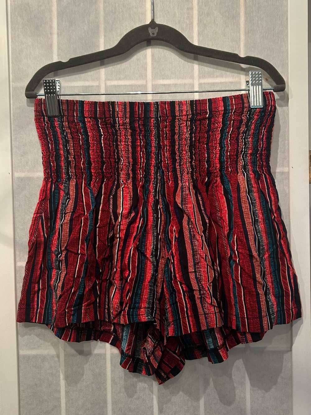 SHEIN Red Striped High-Waist Smocked Shorts